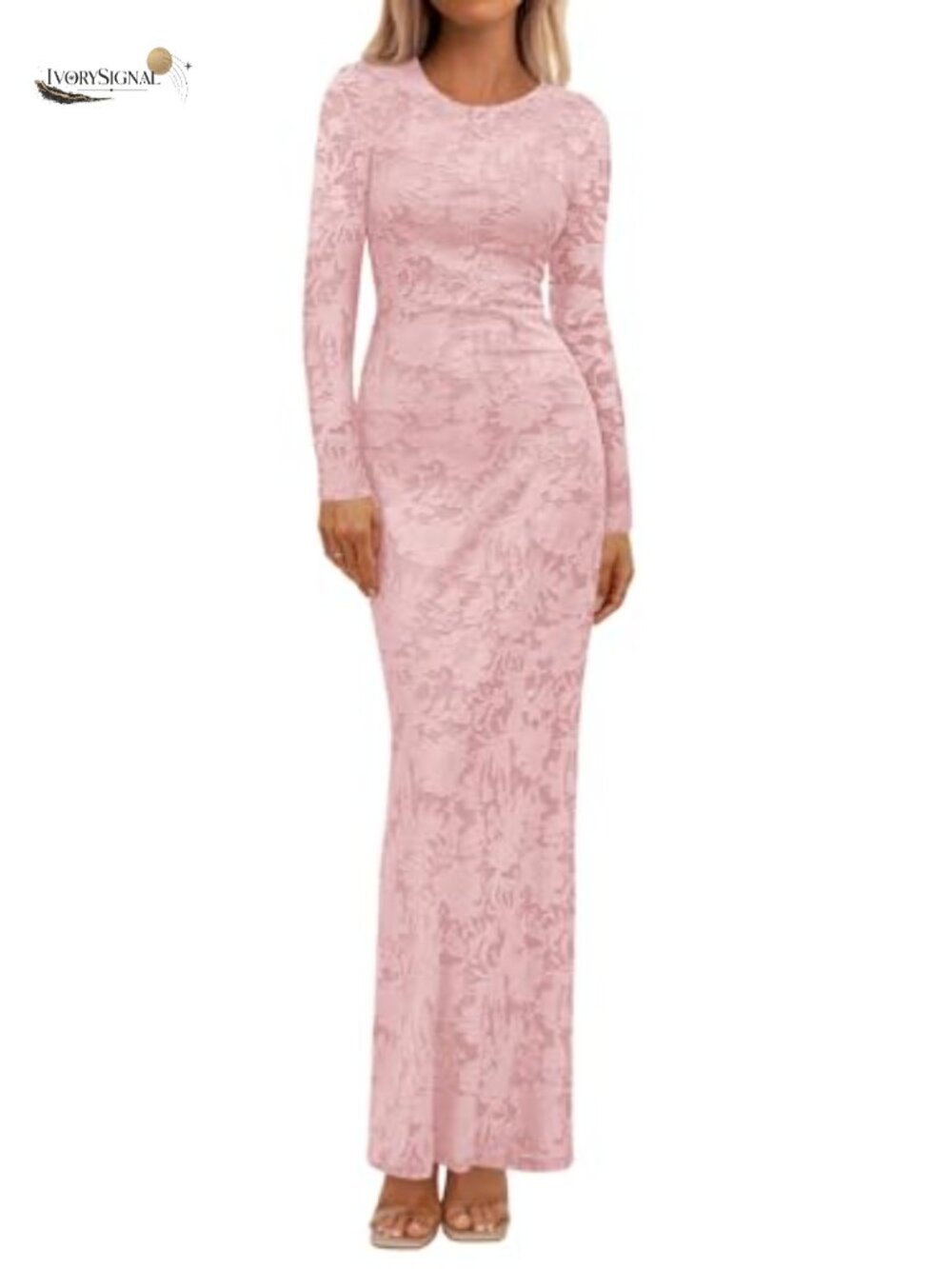 Elegant Floral Lace Bodycon Maxi Dress Long Sleeve Ruched Wedding Guest